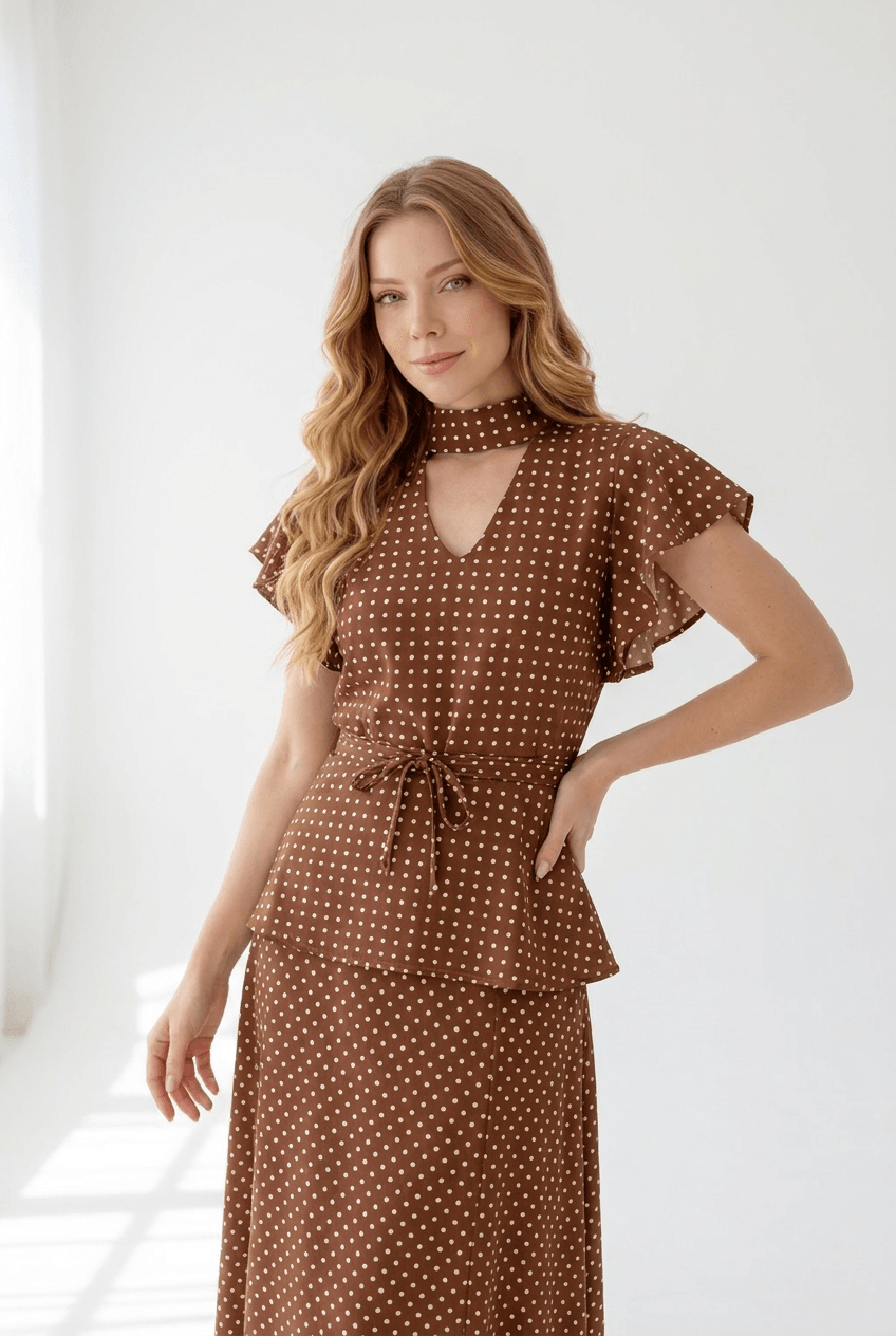 Blusa gola alta decote V