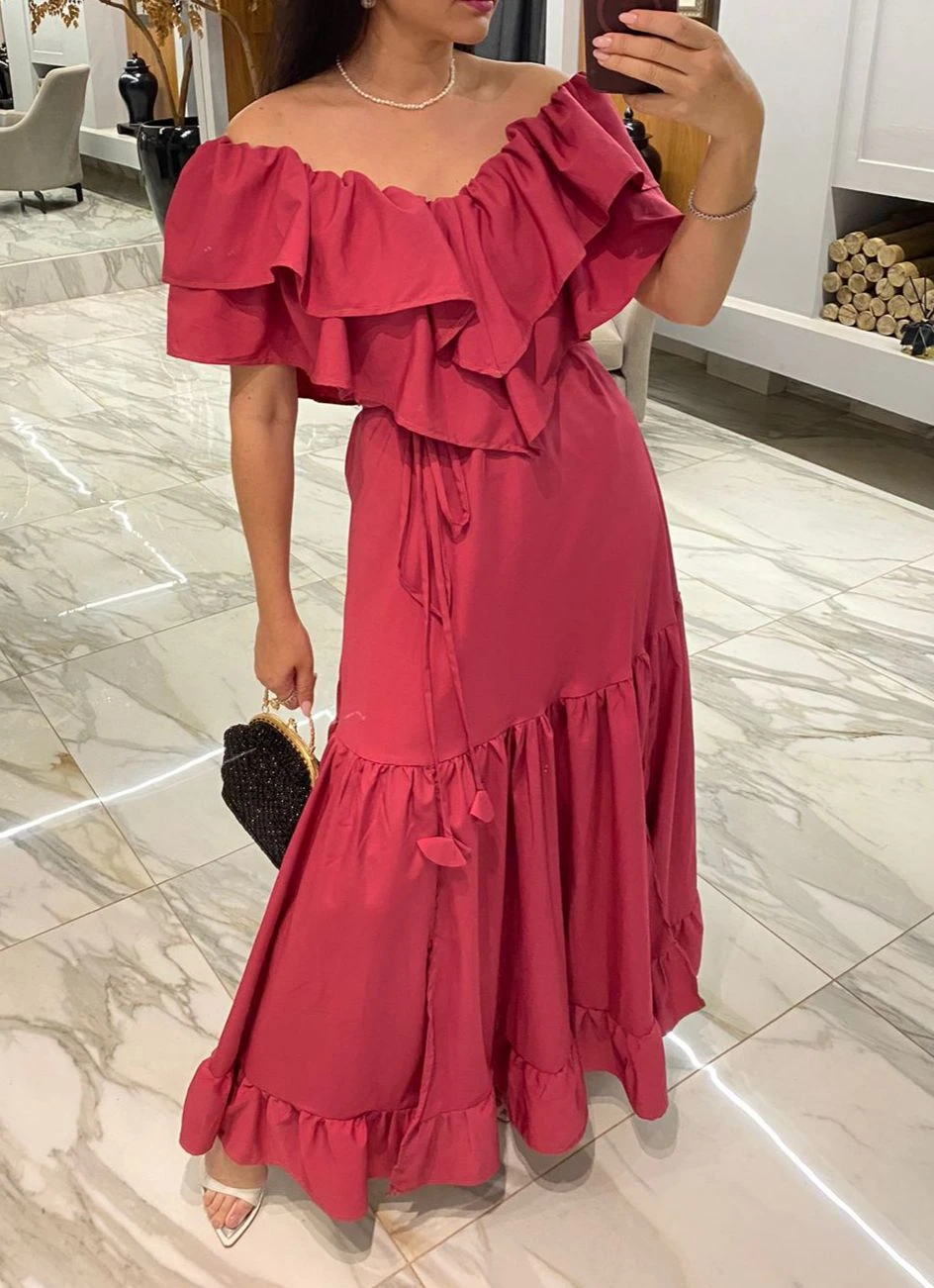 Vestido Decote V Babados